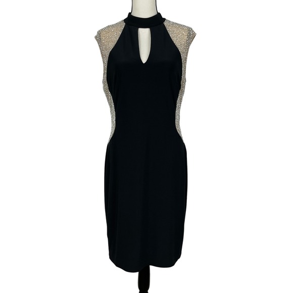 Xscape Dresses & Skirts - Xscape Womens Dress 14 Black Rhinestone Illusion Choker Neck Sleeveless Cocktail